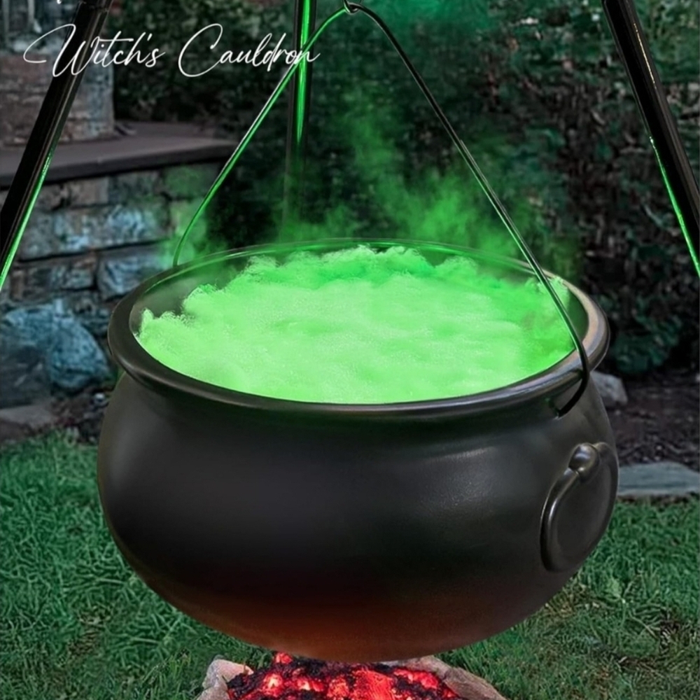 Halloween Decorations - Large Witches Cauldron on 54" Tripod with Green Lights